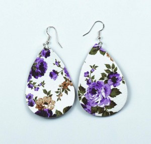 Fashion pu earrings drop shape rose pattern leather earrings jewelry