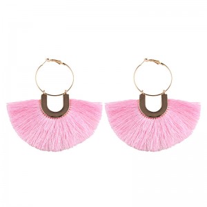 Wholesale Hot Selling Gold Plated Boho Multicolor Fan Shaped Tassel Hoop Earrings For Women Jewellery