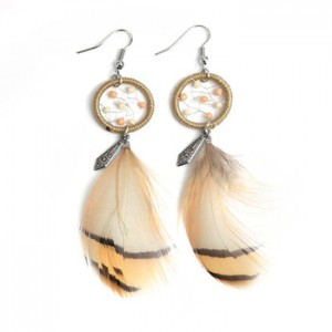 Wholesale earrings jewelry fashion indian color beads hook earring long feather earring for women