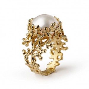 Gold Pearl Engagement Ring
