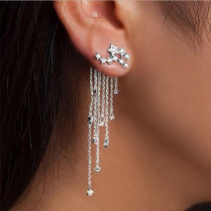 Fashion New Trend Gold/Silver Color Crystal Star Streamlined Long Tassel Earrings For Women Jewelry