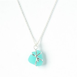 WENZHE Hot Sale New Designs Fashion Jewelry Custom Frosted Sea Glass Necklace Jewelry For Women