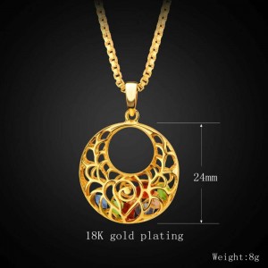 Dubai fashion copper plated 18K gold round hollow color diamond necklace earrings jewelry set
