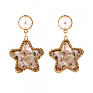 European and American New Design Star Shaped Pearl Shell Resin Drop Beach Style Earrings