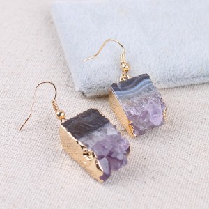 Wholesale Deep purple amethyst druzy earrings fashion natural raw stone druzy amethyst geode earrings