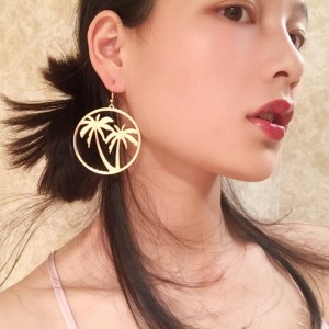 High quality fashion jewelry exaggerated circle coconut tree metal hook big earrings women