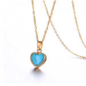 WENZHE Stainless steel lady heart turquoise pendant necklace