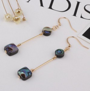Lady party jewelry gold plated abalone shell long alloy fashion earrings
