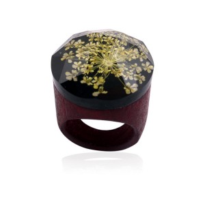 Fashion Wooden Ring Foreign Trade Resin Gypsophila Eternal Flowers Ring Ethnic Style Wedding Ring For Women