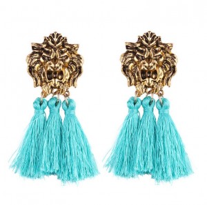Unique products retro alloy lion head with tassel pendant fashion earring charm jewelry