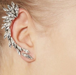 Silver Plated Crystal Accessories Leaf Shaped Ear Clip Fashion Jewellery