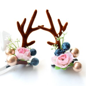 Fashion Design Handmade Antler Hairclips Christmas Flower Hairclip For Children