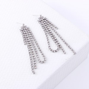 Wholesale Fashion Accessories Wedding Long Rhinestone Tassel Earrings For Women