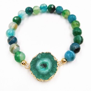 Hot Sale Gold Plated Irregular Druzy Natural Stone Green Agate Beads Bracelet