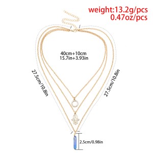 Fashion Gold Plated Crystal Natural Stone Hand Pendant Multilayer Chain Choker Necklace