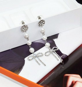 Women jewelry accessory silver color full crystal stone bowknot pearl earrings