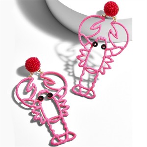 WENZHE Latest arrival raffia grass weaving shrimp lobster hollow earrings