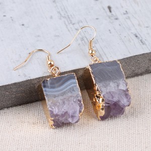 Wholesale Deep purple amethyst druzy earrings fashion natural raw stone druzy amethyst geode earrings