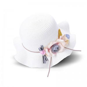 WENZHE Summer Travel Flower Wave Brim Kids Straw Hats