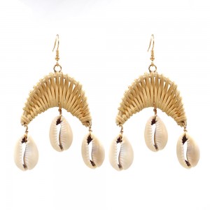 WENZHE Fashion Summer Holiday Beach Bohemian Moon Shell Rattan Earring