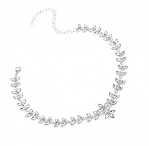 Art Deco Style Silver Plated Crystal Leaf Bridal Jewelry Choker Necklace