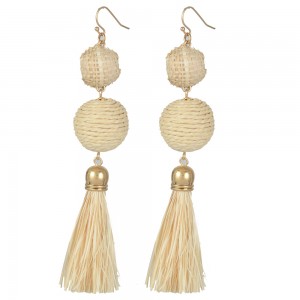 WENZHE New Fashion Handmade Straw Weave Ball Tsaael Drop Earring For Women