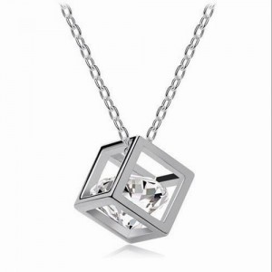 Gold&Silver Necklace Plated Long Chain Magic Cube Crystal Rhinestone Pendant women