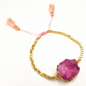 Fashion Handmade Adjustable Druzy Agate Gold Beads Tassel Bracelet