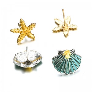 Fashion Beach Jewelry 4 Pairs Seashells Starfish Stud Earrings Set For Women