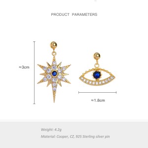 Unique Dangle CZ Star Earrings Asymmetric Stud Earrings Korean Fashion Simple Devil Eye Earrings