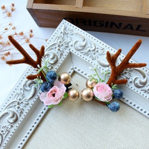 Fashion Design Handmade Antler Hairclips Christmas Flower Hairclip For Children