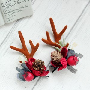 Fashion Design Handmade Antler Hairclips Christmas Flower Hairclip For Children