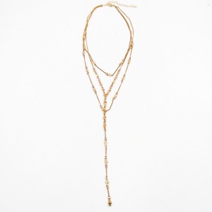 New Fashion Custom Dainty Gold Plated Crystal Beaded Multilayer Chain Women Necklace