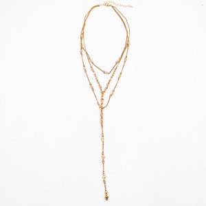 New Fashion Custom Dainty Gold Plated Crystal Beaded Multilayer Chain Women Necklace