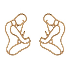 Personalized punk creative women gold metal hollow human face dangle earrings