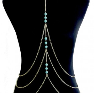 Bohemia Multilayer Turquoise Necklace Metal Sexy Waist Body Golden Chain