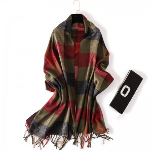 WENZHE Winter Tassel Fringe Geometric Plaid Shawl Cardigan Women Warm Casual Autumn Long Cape Scarf