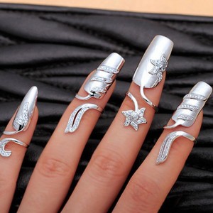 Crystal Zirconia Party Accessory White Gold Finger Nail Ring Set Wedding Decoration