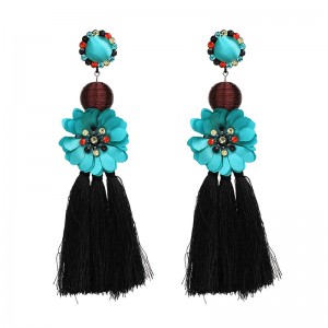 Fashion China Wholesale Ladies Jewelry Crystal Flower Cotton Tassel Earring Designs Earrings for Women