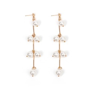 Fashion Earrings New Design Gold Plated Long Pearl Tassel Earrings