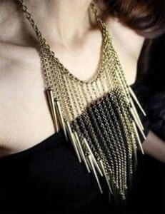 European and American fashion necklace exaggerated spiked rivet fringed necklace collar foreign trade punk jewelry