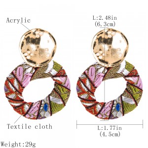 New style ladies printed canvas earrings canvas woven circle earrings