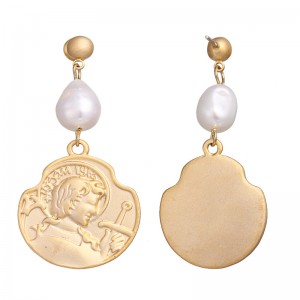 new arrival wholesale 14 k gold coin earrings baroque pearl earring vintage pearl earring jewelry