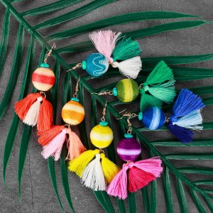 New Arrival Tassel Earrings Bohemian Fashion Turquoise Bead Thread Ball Tassel Drop Earrings