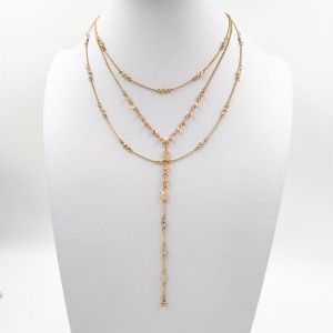 New Fashion Custom Dainty Gold Plated Crystal Beaded Multilayer Chain Women Necklace