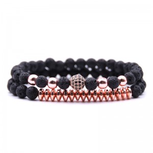 Latest Arrival Rose Gold Copper Bead Mixed Natural Stone Lava Stone Beaded Bracelet Set