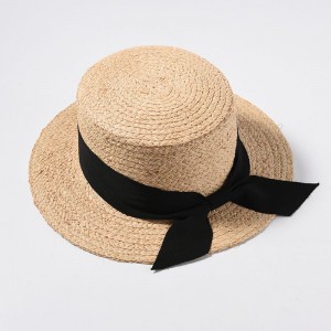 WENZHE Beach Summer Sunscreen Natural Straw Hat with Ribbon Bow