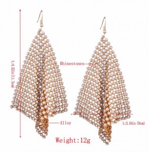 Party bride jewelry accessory full crystal gold diamond shape statement earring