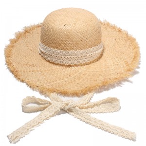 WENZHE Women Summer Hats Raffia Straw Hat Lace Ribbon Lace-up Beach Caps