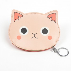 WENZHE Lovely Cartoon Cat Head PU Leather Zipper Coin Purse